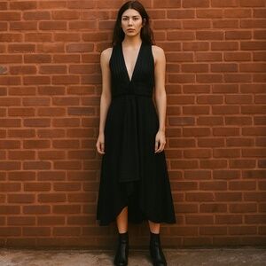 Vintage Y2K Black Satin Dress 12 JC Penny Halter High Low Witchy Whimsigoth 90s